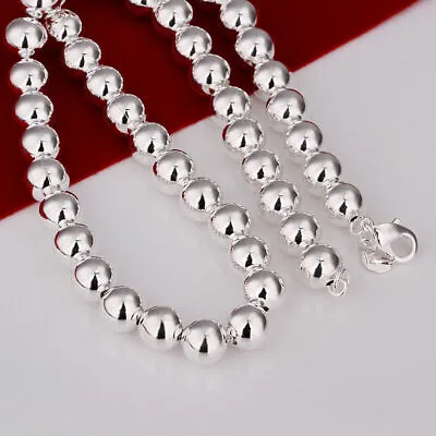 Stunning 925 Sterling Silver Filled 10MM Hollow Ball Beads Charm Necklace 20  • £15.91