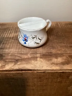 Vtg Porcelain Victorian Mustache Cup — Hand Painted Flowers — Gold Trim Blue  • $12