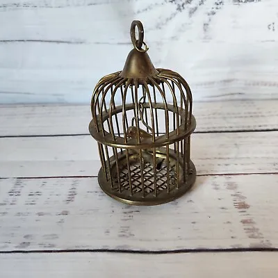 Brass Dome Hanging Bird Cage Stand Deco With Bird On Perch 4½  Tall • $34.95