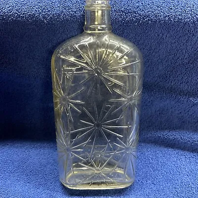 Vintage Glass Whiskey Flask Starburst Pattern Embossed Sun Bottle • $10