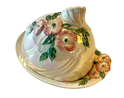 Maling Lustre Shell-shape Cherry Blossom Lidded Butter/cheese Dish (6584) C1931 • £19.50