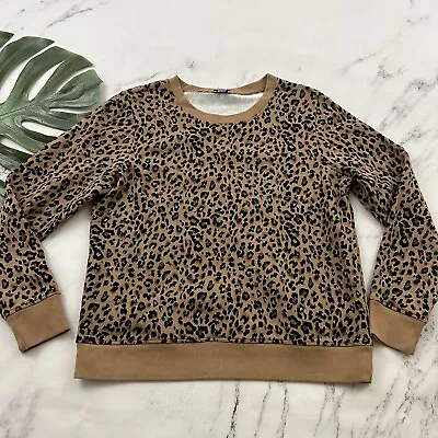 J.Crew Crewneck Pullover Sweatshirt Size M Brown Black Leopard Animal Print • $23.99