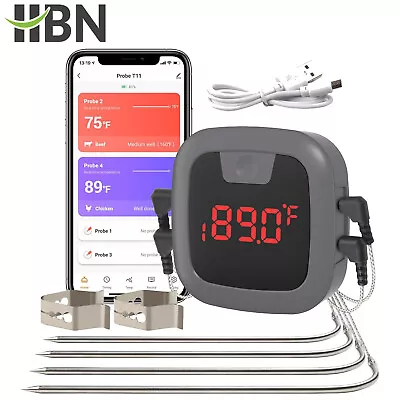 Bluetooth 4 Probes Meat Thermometer Wireless Grilling BBQ Smoker Kitchen Cooking • $56.99