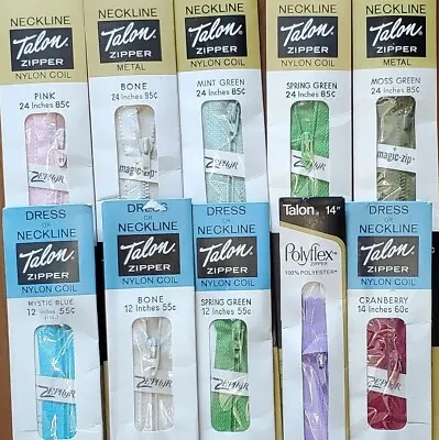 Lot Of 10 Vintage Talon Nylon Coil And Metal Zippers 12 14 And 24 Inch • $6
