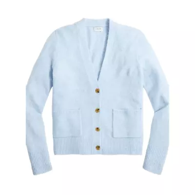 J.Crew V Neck Cardigan Sweater Extra Soft Yarn Sz M NWT - POCKETS Hthr Sky • $84