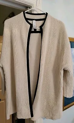 Marla Wynne Black & Cream  Sweater Open Cardigan Sz. Medium Knit Cotton Viscose  • $39.99