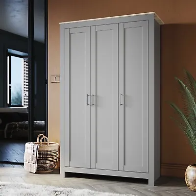 3 Door Wardrobe Multi-purpose Solid Wood Classic Wardrobes Grey 1120x1800x500mm • $287