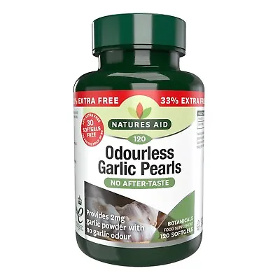 Natures Aid Odourless Garlic Pearls 120 Softgel Capsules ((One-a-Day) • £6.99