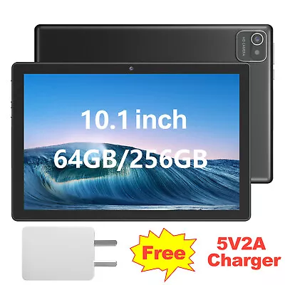 10.1  Tablet Android 12 Tablet Pad 64/256GB Quad-Core Dual Camera HD WiFi 5 BT • $99.99