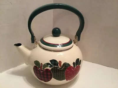 Vintage Apple Themed Enamel Metal Teapot Kettle • $22