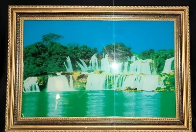 Vtg MCM Reverse Waterfall Motion Picture Wall Art Bird Sounds 25.25  X 17.5  • $72.24