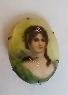 Vintage Handpainted Portrait Brooch Queen Louise Of Prussia Pin Porcelain Fine • $69