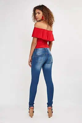 £4.99 • Buy Ladies Low Rise Skinny Jeans Strech Mid Blue Sand Wash Denim Jeans J115