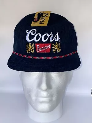 Coors Banquet Beer Corduroy Snapback Trucker Rope Hat Vintage Style Navy Blue • $24.99