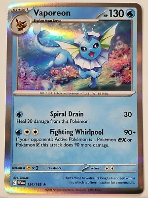 HOLO Vaporeon 134/165 NM / M - 151 Scarlet Violet Pokemon Card $2 Combined Ship • $0.99