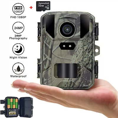 Mini Wildlife Trail Camera 24MP 1080P Outdoor Night Vision Motion Hunting Cam • $27.99