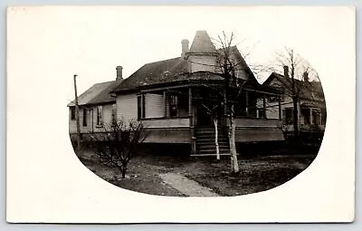 Glenview (Chicago Metro) IL EST's Home W/Mansard Turret Over Porch~Oval RPPC PC • $10