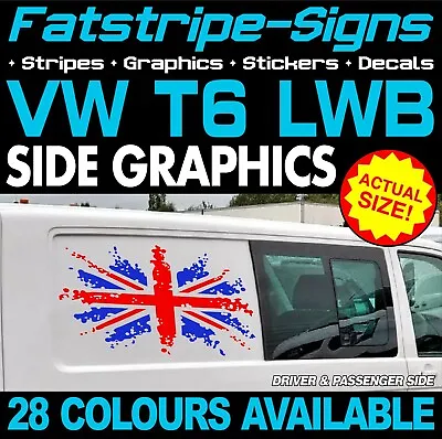 To Fit VW T6 LWB UNION JACK FLAG STICKERS GRAPHICS DECALS DAY VAN CAMPER • £54.99