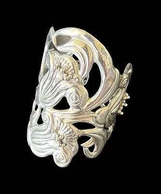 Plateria FarFan Sterling Silver Ornate Floral Cuff Bracelet 1940s 101g • $995