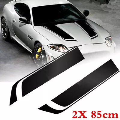 Universal Black Racing Car Hood Stripe Decal Auto Vinyl Bonnet Sticker 85cm 2PCS • $15.20