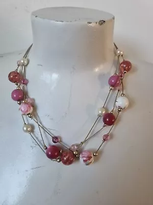 £2 • Buy Beautiful M&S Gold Tone 3 Strand Beaded Necklace Costume Jewellery