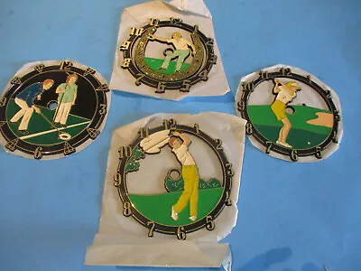 4 Vtg. Bradco Enterprises Plastic Clock Faces Golfing & Shuffleboard 6  Nos • $18.50