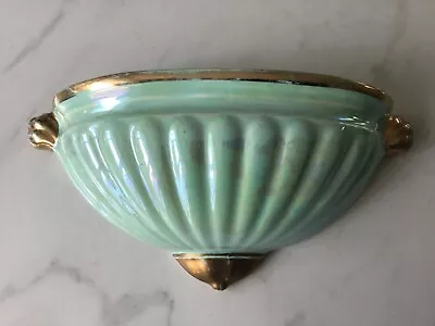 Vintage Sadler Pottery ASCOT Green Lustre Wall Pocket Vase - 24 X 11 X 6.5 Cm • £15