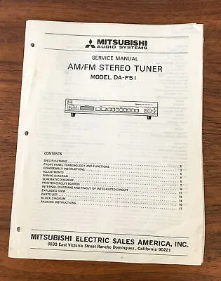 Mitsubishi DA-F51 Tuner Service Manual *Original* • $19.89