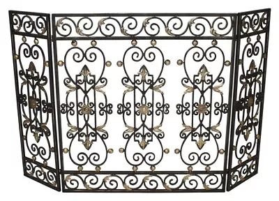 Savoie Iron Gate Decorative Fire Screen - Burnished Gold - Fireplace Screen • $525