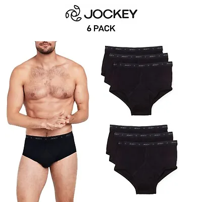 Mens Jockey Classic Y-Front Briefs 6 Pack Black Cotton Comfort Support M9009B • $74.95