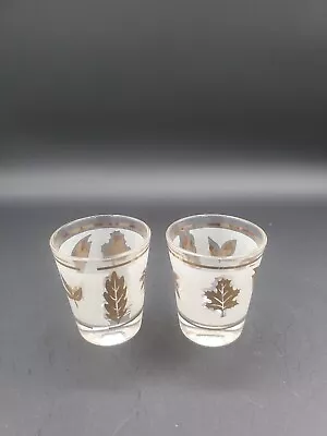 Vintage Libbey Frosted Gold Leaf Shot Glasses Set Of 2 MCM ~3 Inches Tall • $8.99