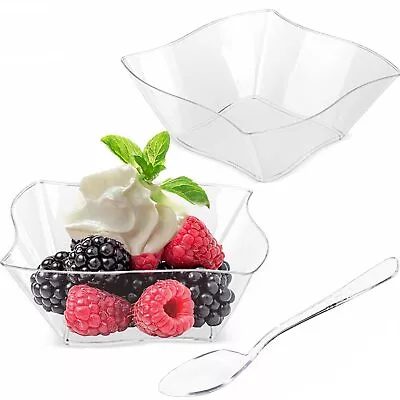 50ct 5 Oz Mini Dessert Cups With Spoons Clear Plastic Reusable Small Party S... • $21.19