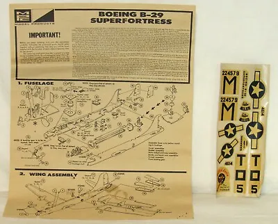 MPC #2500-250 Boeing B-29 Superfortress Decals And Instructions - NOS • $22