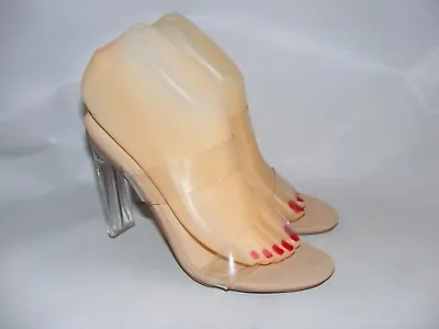 X2B Women's Size 8 M Beige Lucite Clear 4  Hi Heels Mules Slides Sandals Shoes • $19.95