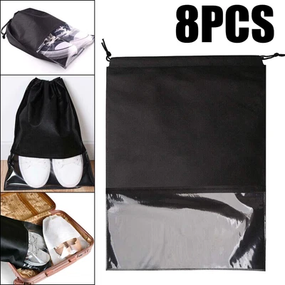 £4.99 • Buy 8x Black Shoe Bag Large Non-Woven Drawstring Shoes Storage Bags With Transparent