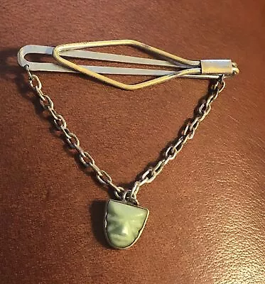 Vintage Sterling & Jade Mexican Man Tie Clasp Clip • $9