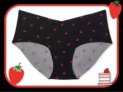 M  Black Ditsy Red Strawberry NO SHOW Smooth Victorias Secret Hiphugger Panty • $10.99