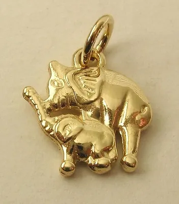 GENUINE SOLID 9K 9ct Yellow Gold 3D MOTHER And BABY ELEPHANT Charm/Pendant   • $190