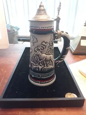 $3.99 • Buy Avon 1976 Lidded Ceramic Beer Stein Alaskan Moose Bighorn Sheep Golden Eagle 