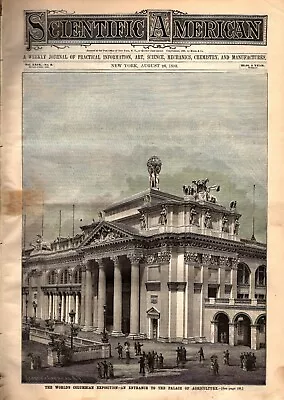  1893 Scientific American August 26 - Columbus' Santa Maria Ship Is At The Fair; • £16.33