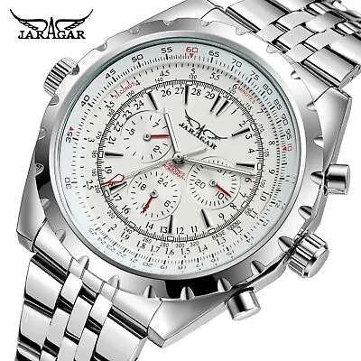 JARAGAR Silver Watch European Fashion Style Mechanical Movement Mechanical Watch • £34.99