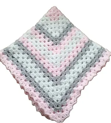 New Handmade Crochet Baby Girl Multi Purpose Blanket Grey White Pink L@@K! • £18.95