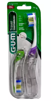 GUM Folding Travel Toothbrush Compact Head + Tongue Cleaner Soft Bristled-2ct • $9.97