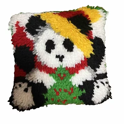 Vintage Christmas Panda Latch Hook Pillow  • $16