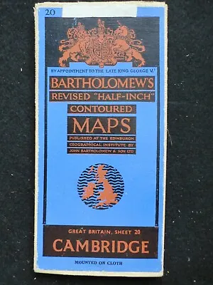 Bartholomew's Survey Map Of CAMBRIDGE (1954) Sheet 20 England Paper On Cloth • £9.99