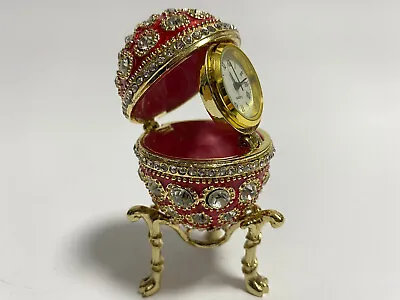 Decorative Faberge Egg Clock In Box Enameled Metal Box With Swarovski Crystals • $55