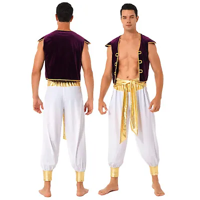 £13.19 • Buy Men Arabian Prince Costume Waistcoat Long Harem Pants Set Cosplay Fancy Outfits