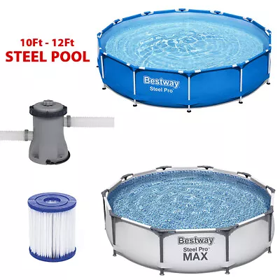 BESTWAY STEEL PRO FRAME SWIMMING POOL SET SUMMER GARDEN FAMILY FUN | 10ft / 12ft • £165.95