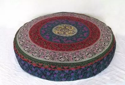 Indian Fancy Pouffe 100% Cotton Knitted Ottoman 35'' Round Pillow Cover • $38.72