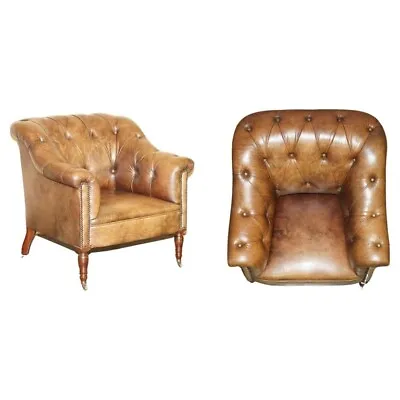 Rrp £7950 George Smith  Somerville Brown Leather Chesterfield Armchair • £3950